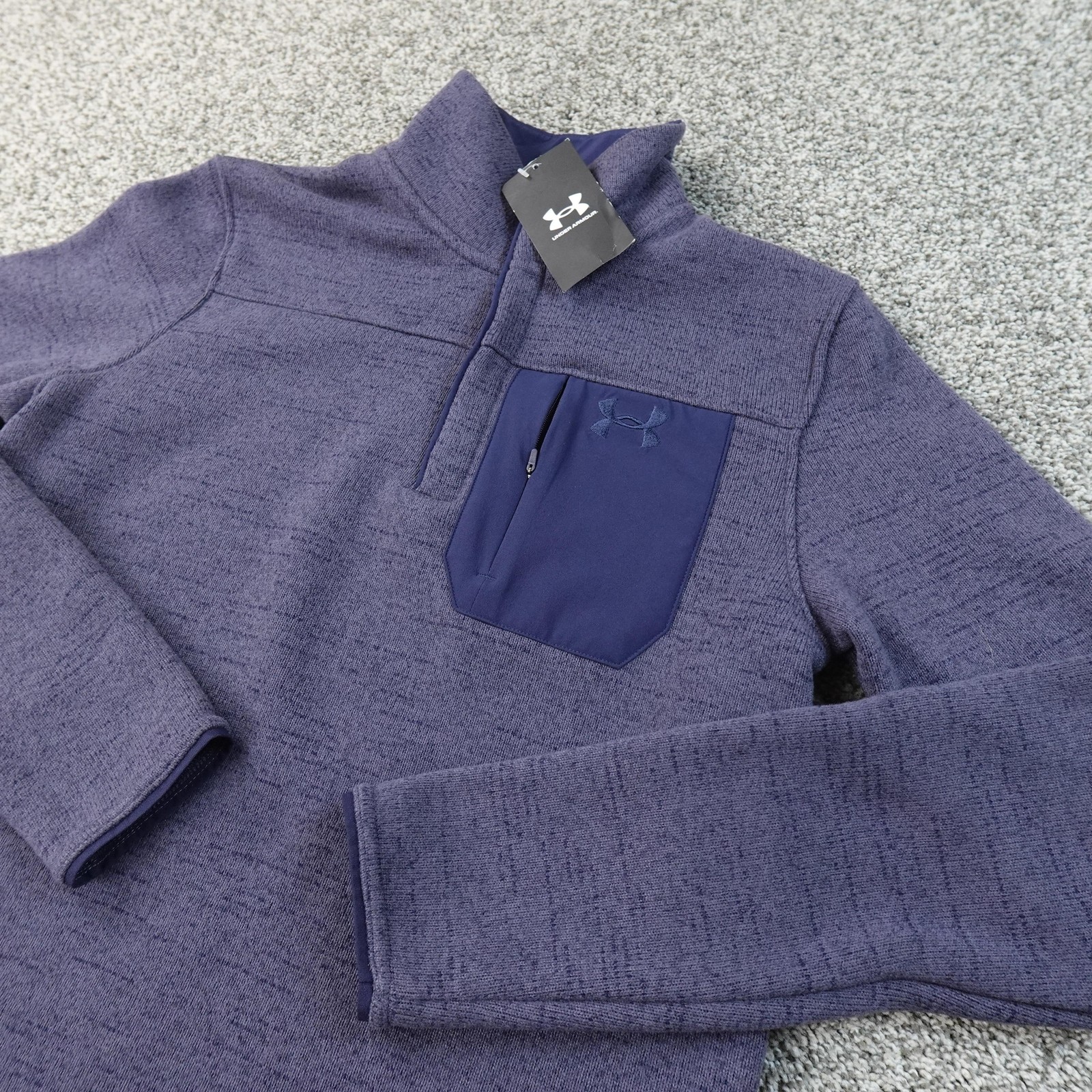 NEW Under Armour Pullover Mens S Blue Henley 1/4 Zip Fleece Sweatshirt Sweater gallery