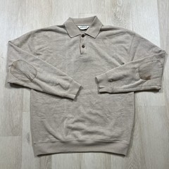 Orvis Henley Cotton Polyester Long Sleeve Shirt Men’s Medium Beige Elbow Patch
