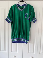 Vintage Emerald Green and Royal Blue Athletic V-Neck Satin Jersey