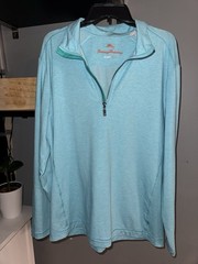Tommy Bahama Island Zone 1/4 Zip Mock Neck Pullover Light Blue Men’s Size L
