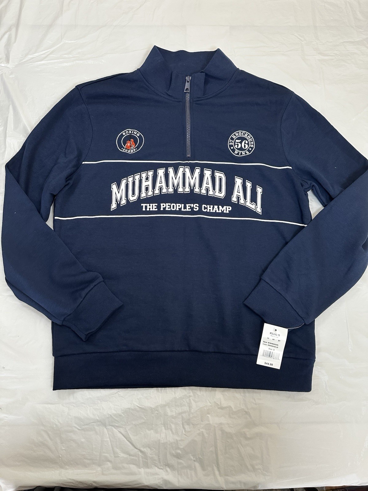 Muhammad Ali Boxing Quarter Zip Pullover Men’s S Navy Lightweight Graphic NWT gallery