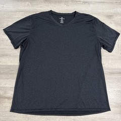 Real Essentials Men’s Shirt Black Heather V Neck Short Sleeve Tee 2XL Soft Stret