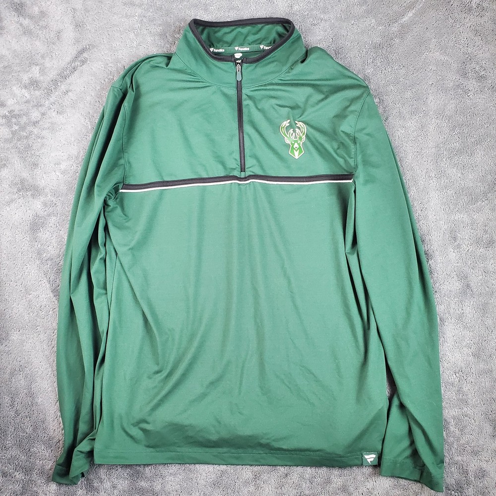 Fanatics Pullover Men's L Green 1/4 Zip NBA Shirt Milwaukee Bucks Basketball