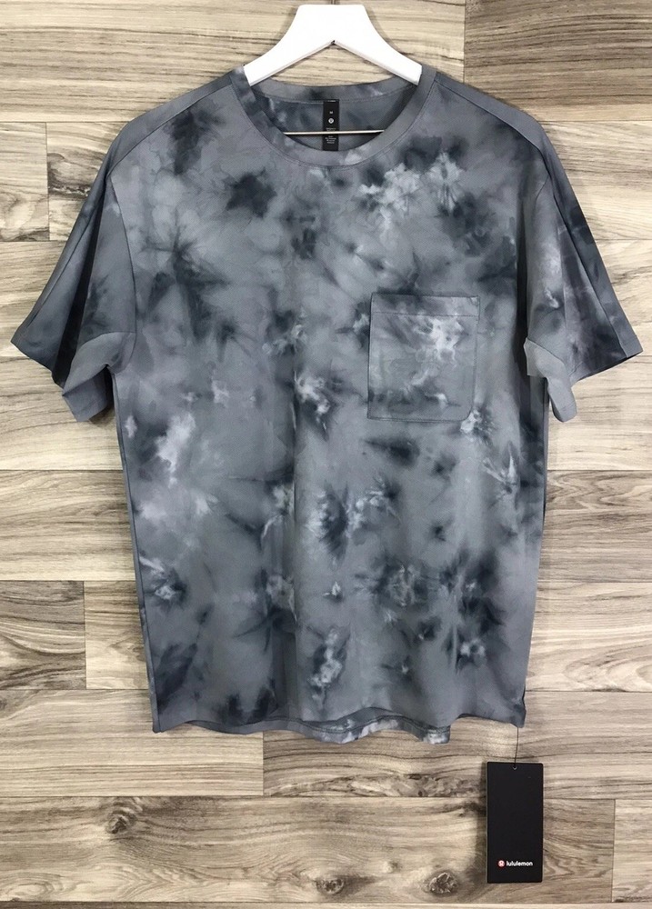 Lululemon Relaxed Mesh Pocket Short Sleeve Size M Diamond Dye White Black 00062