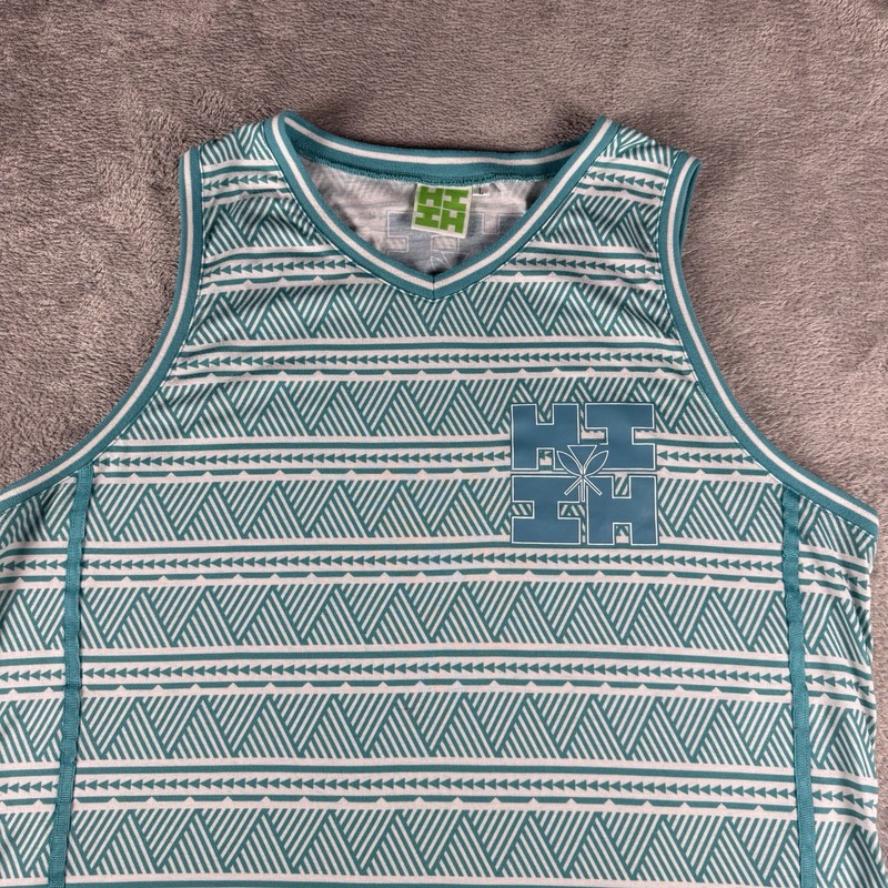 Hawaii's Finest Teal & White Tribal Men’s Large Tank Top Shirt Limited Sold Out gallery