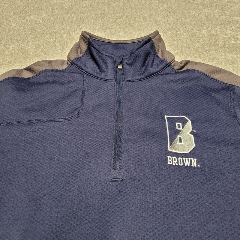 Under Armour Pullover Mens Small Blue Loose ¼ Zip Long Sleeve Brown Logo Pockets gallery