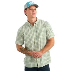 Huk Chatham Plaid Short Sleeve Men’s Button-Down Shirt, Plantain, XX-Large