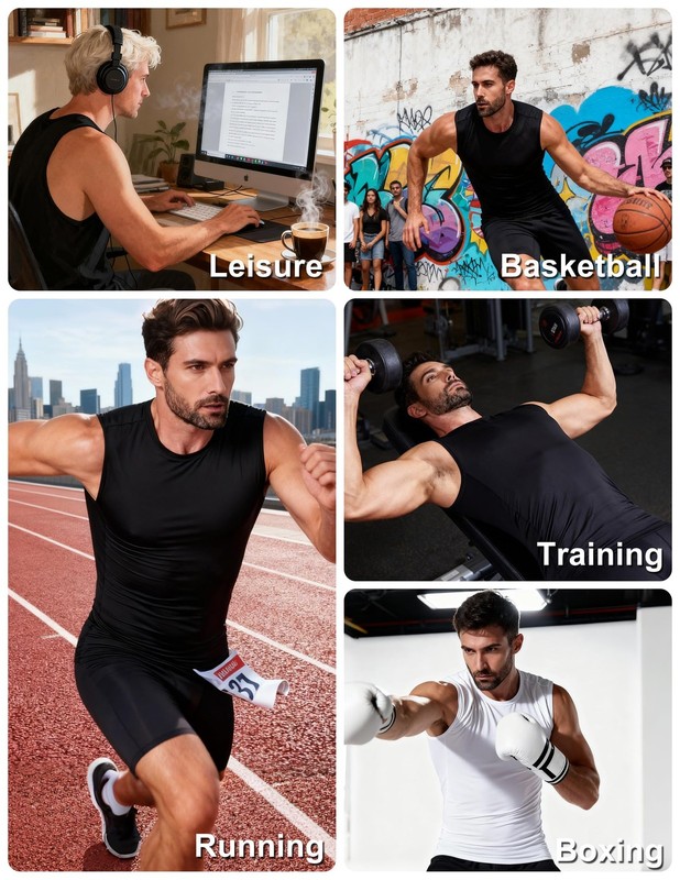 5 Pack Men's Athletic Compression Shirts Sleeveless Tank Top Base Layer Sport... gallery