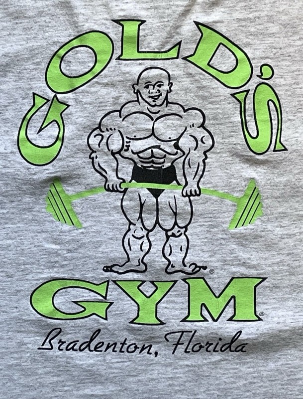 Vtg 90s Gold’s Gym Bradenton FL Tank Top SINGLE STITCH 100% Cotton Grey Green XL gallery