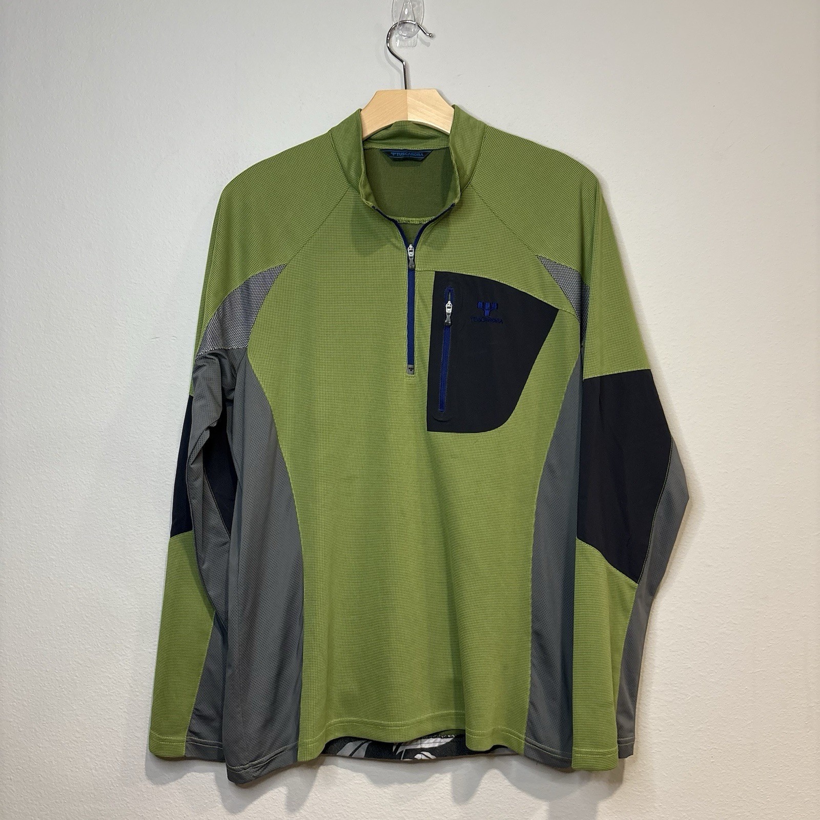 Cycling Full Zip Jacket Baselayer Pullover Mens XL Green Gray Zip Chest Pocket gallery