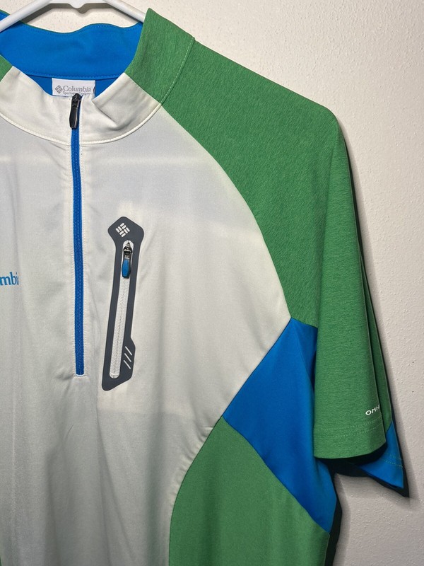 Columbia Omni-Freeze Green White Blue 1/4 Zip Mens Large Breast Pocket Shirt gallery