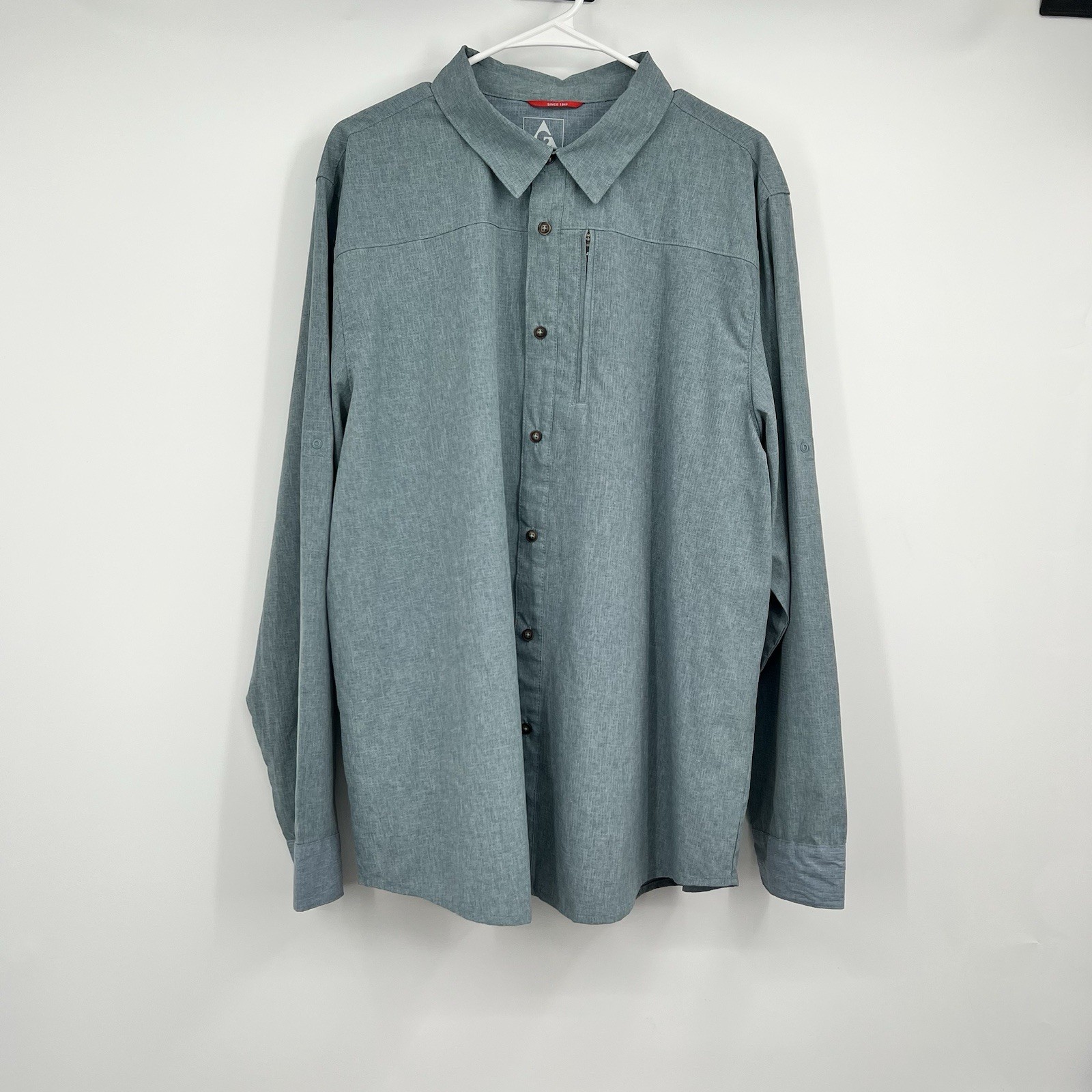 Gerry Performance Vented Button Shirt XL Gray Zip Pocket Outdoor Roll Tab gallery