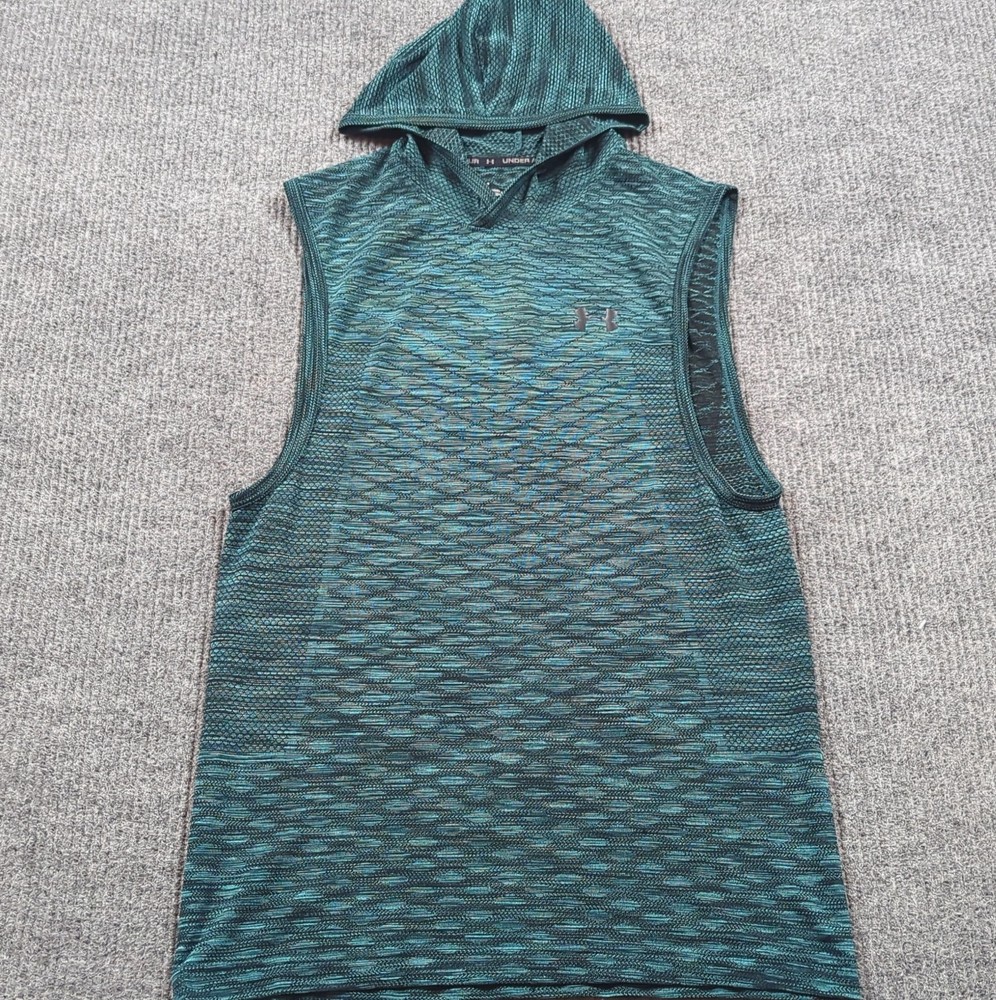 Under Armour Shirt Mens Small Green Tank Top Fitted Hood Heat Gear