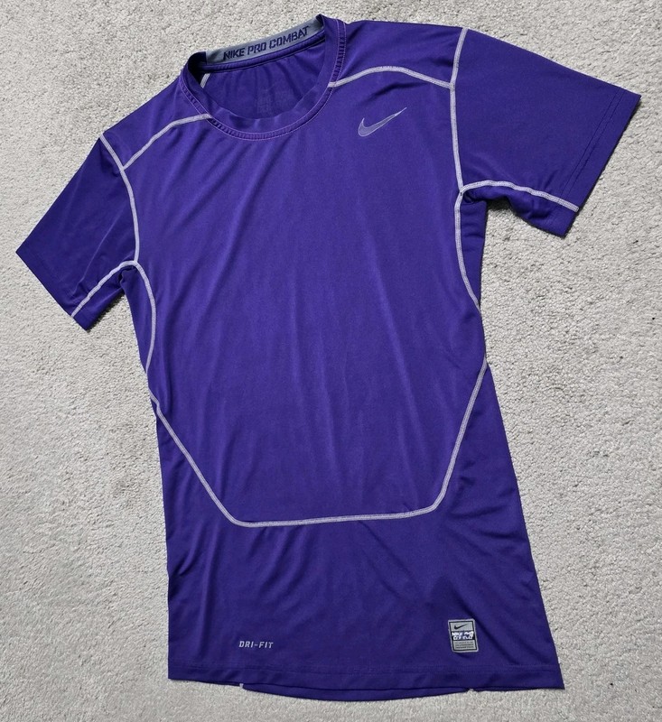 Nike Pro Combat Dri Fit Compression Shirt Mens L Short Sleeve Athletic Purple gallery