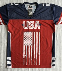 Greater Half US American Flag Second Amendment Jersey Style Shirt Small (21×29)