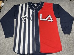 Vtg 90’s Very Clean FILA Blue Red Color Block Long Sleeve Jersey Cotton Shirt