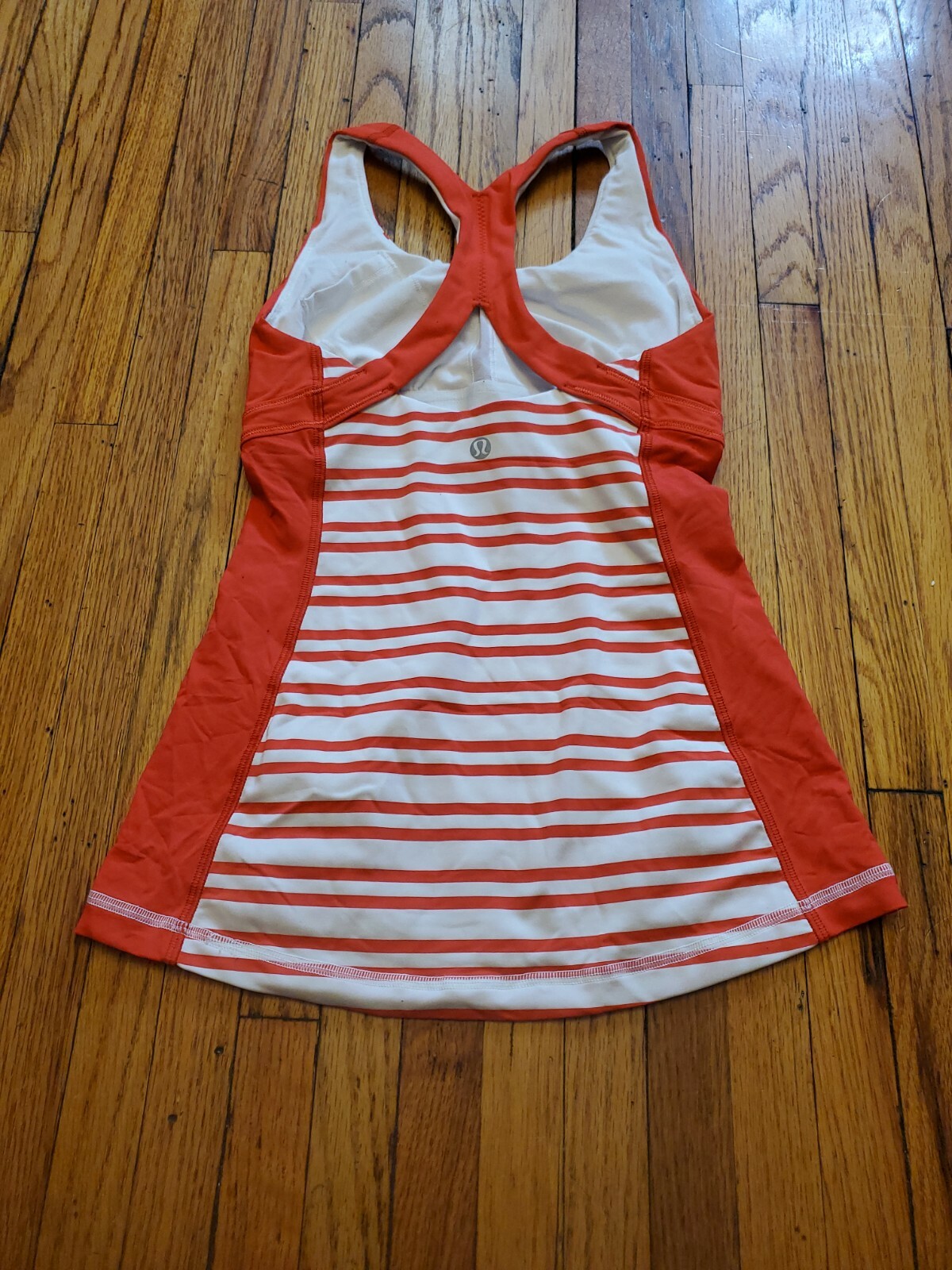 Womens Lululemon Sleeveless Racerback Halter Orange And White Stripe Run Sz 2 gallery