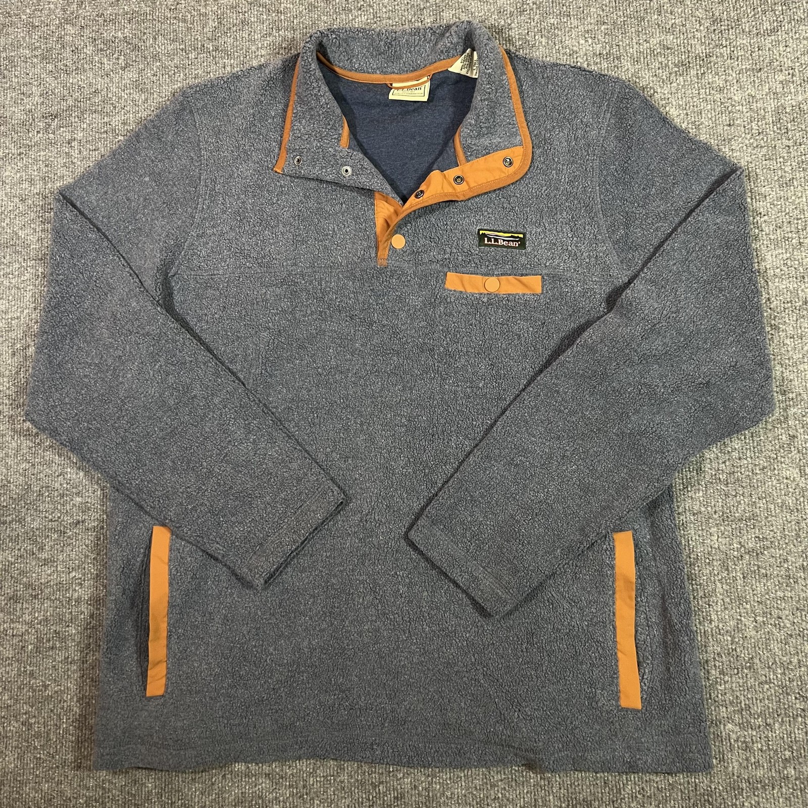 L.L. Bean Fleece Pullover Mens LT Blue Snap Mock Neck Long Sleeve Shirt gallery