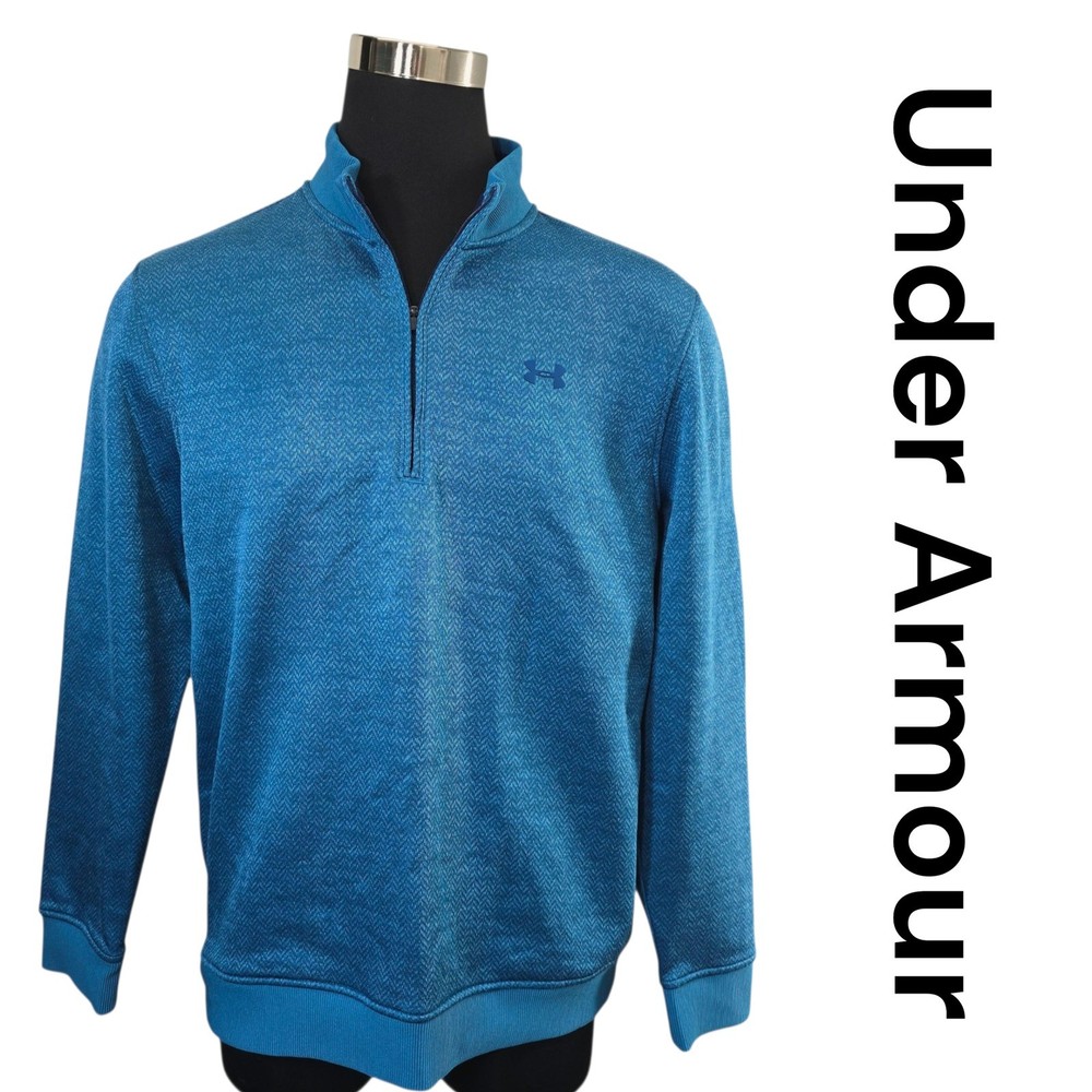 Under Armour Men's Blue Herringbone 1/4 Zip ColdGear Pullover Sweatshirt XL