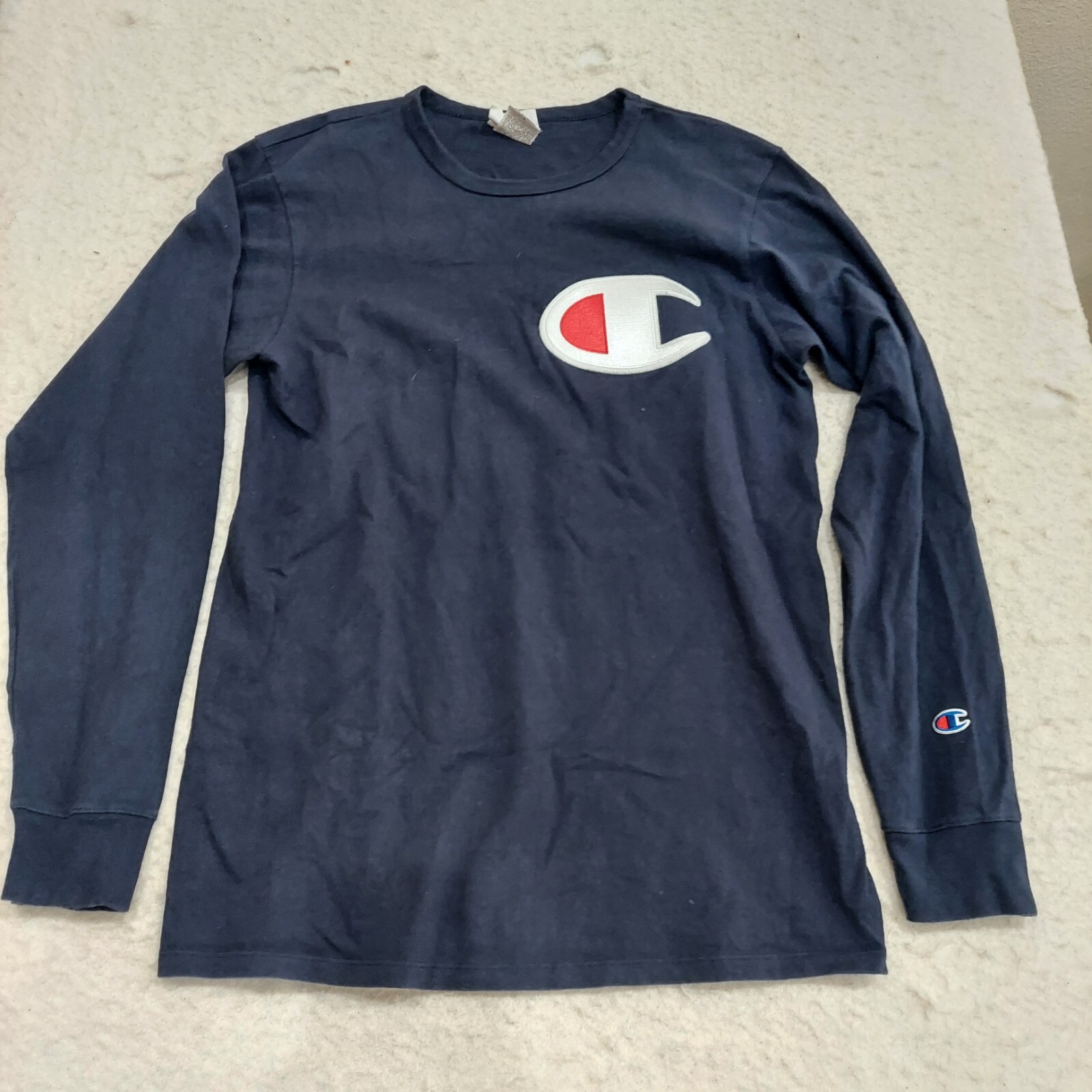 Vintage Champion SHIRT Mens Size Medium Blue Huge Embroidered Logo Long Sleeve gallery