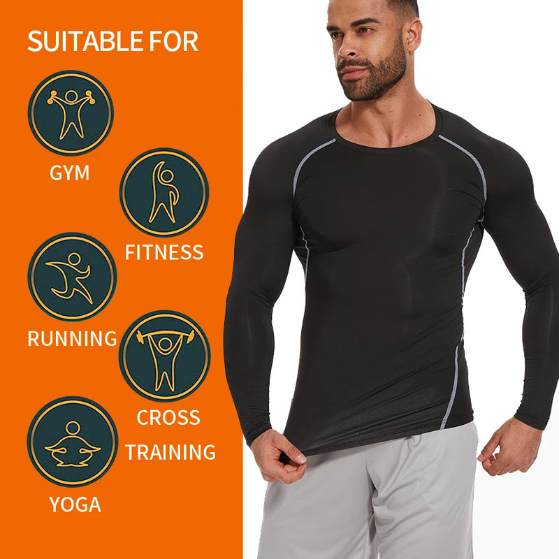 Men's Compression Shirts Long Sleeve Athletic Dry Tops Sports Workout Undershirt gallery
