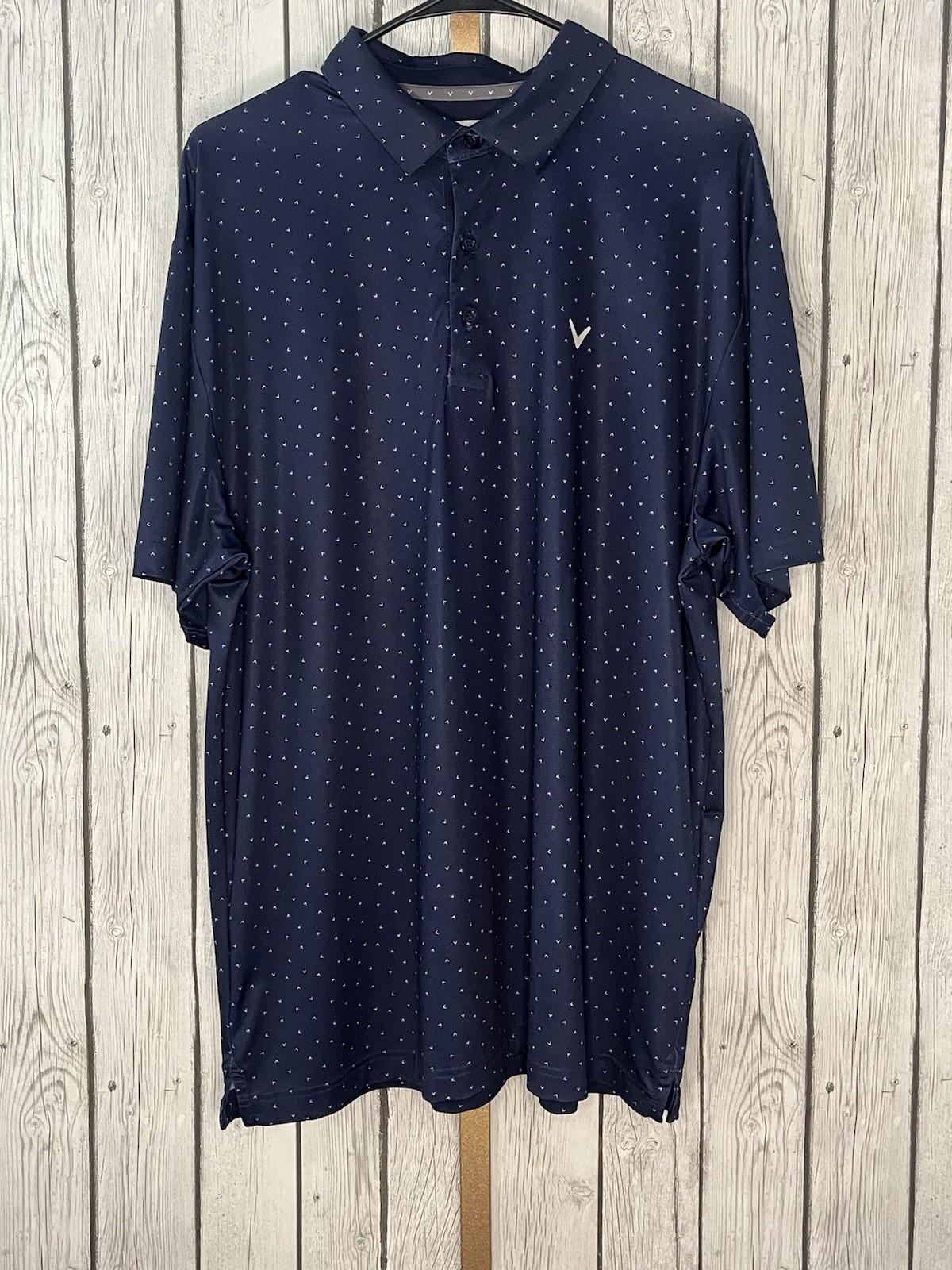 Callaway Opti Dri Men’s Golf Shirt navy Blue Chevron LG Poly Blend collard polo gallery