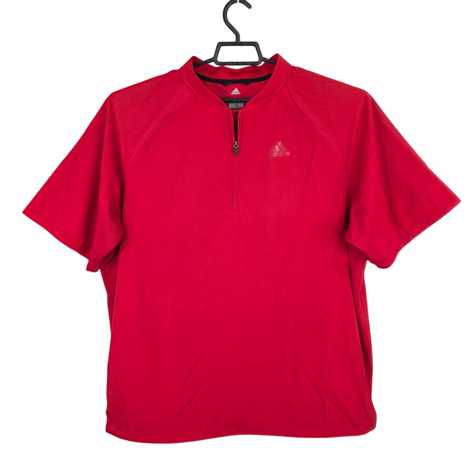 Mens Adidas Red Athletic Vented Windbreaker Shirt 1/2 Zip Short Sleeve Size L gallery