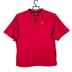 Mens Adidas Red Athletic Vented Windbreaker Shirt 1/2 Zip Short Sleeve Size L
