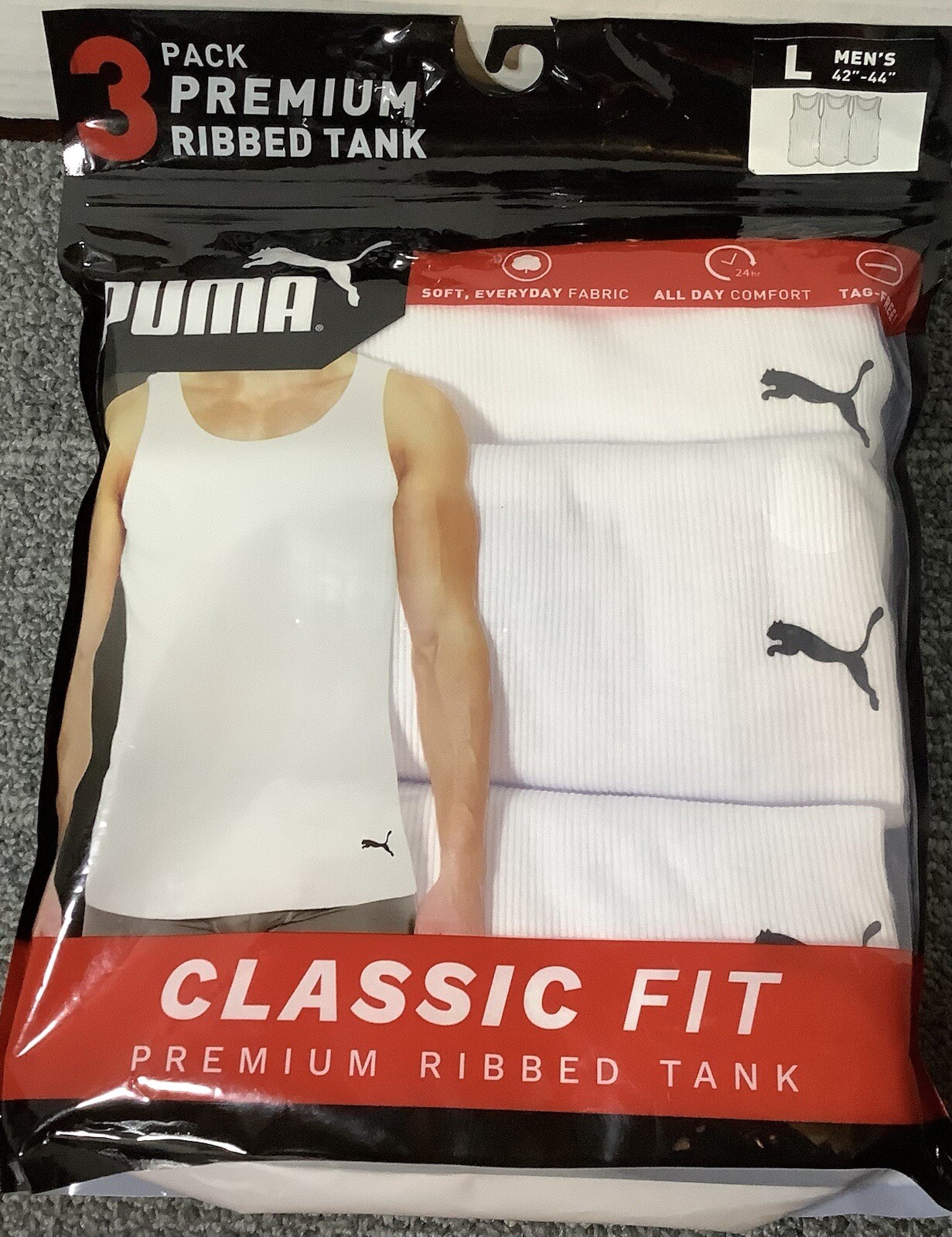 PUMA Men’s Premium Rib Tanks Sz Large, 3 Pack, Classic Fit, New In Package gallery