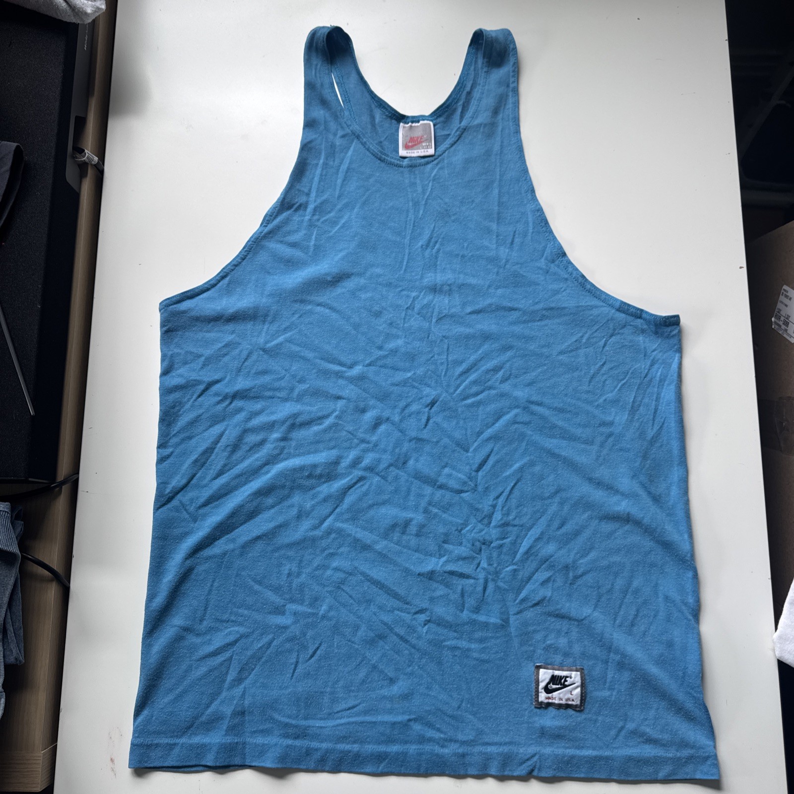 Vintage Nike USA Made Muscle Tank Top Men’s L 41-43 Blue Gym Stringer 80s 90s gallery