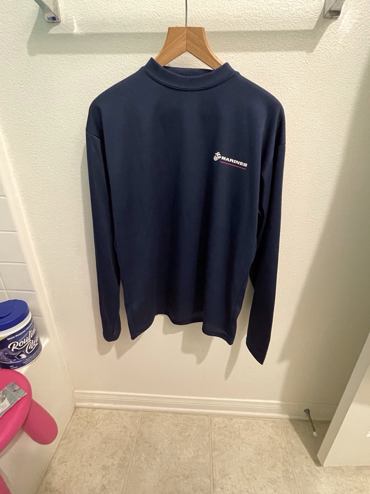 Marines Mock Neck Long Sleeve Navy Mesh Activewear Shirt M 100% Polyester gallery