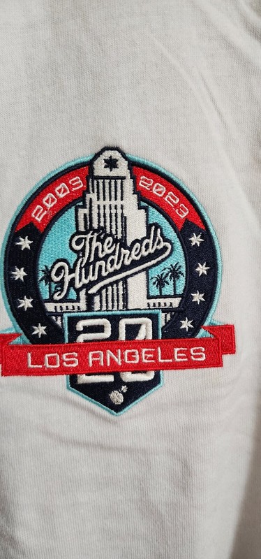 The Hundreds Los Angeles Men's 2X Baseball Jersey White Blue Embroidered Patches gallery