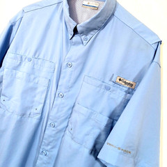Columbia PFG Fishing Hiking Shirt Omni Shade Vented w Pockets Blue Mens Size Med