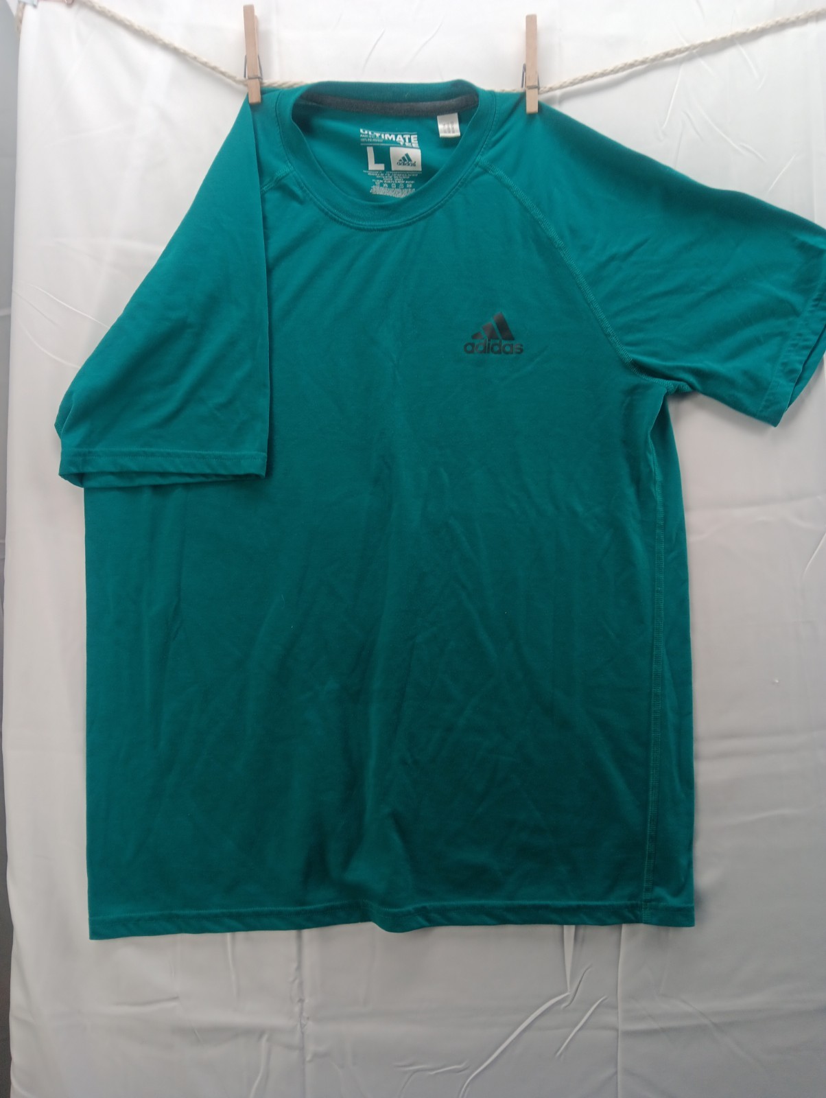 ADIDAS CLIMALITE Size L Mens Green Crew Neck Short Sleeve Athletic T-Shirt (201) gallery