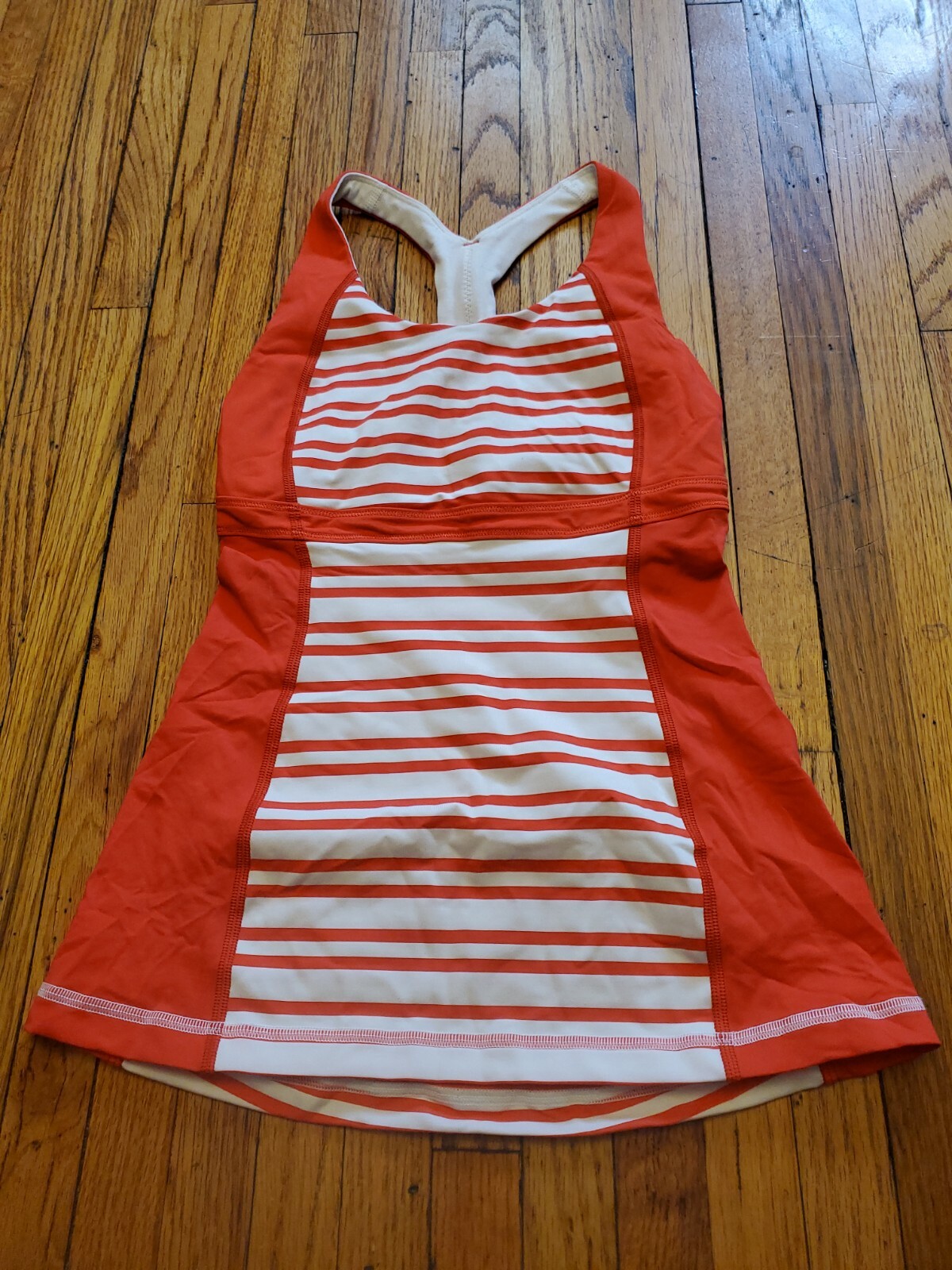 Womens Lululemon Sleeveless Racerback Halter Orange And White Stripe Run Sz 2 gallery