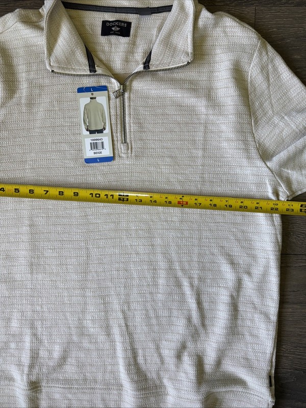 NWT Dockers Quarter Zip Pullover Sweater Sz L Beige Herringbone Golf Coastal Dad gallery