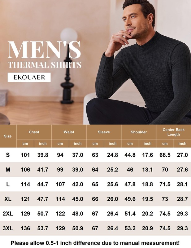 Men's Mock Turtleneck Shirts Long Sleeve Underwear Tops Fleece Ribbed Knit Pu... gallery