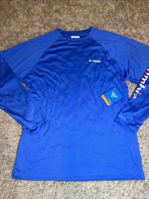 NEW Men's Columbia Deep Waves Blue Long Sleeve Sun Tee Shirt Large MSRP $40 gallery