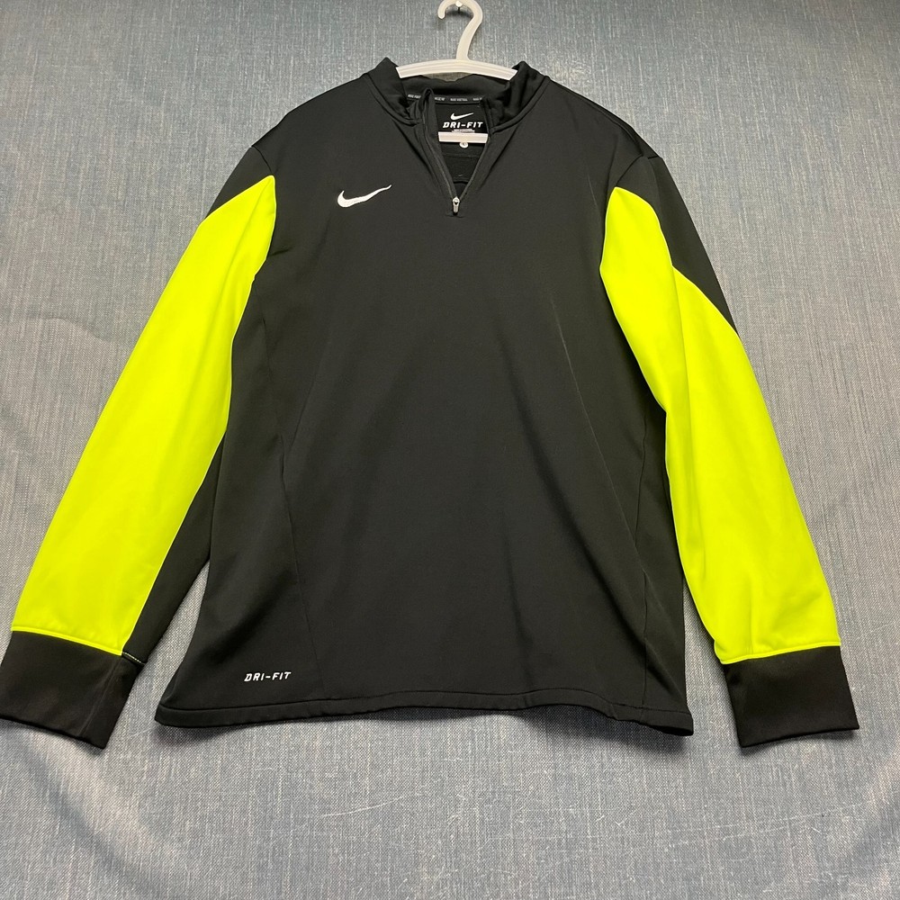 Nike Dri-Fit Men's 1/4 Zip Pullover Size L Black Neon Yellow Training Football