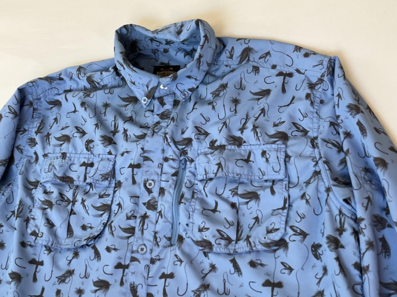 Fly Fishing Shirt Mens XL Blue Long Sleeve Fly Lure Print Vented Guide Gear gallery