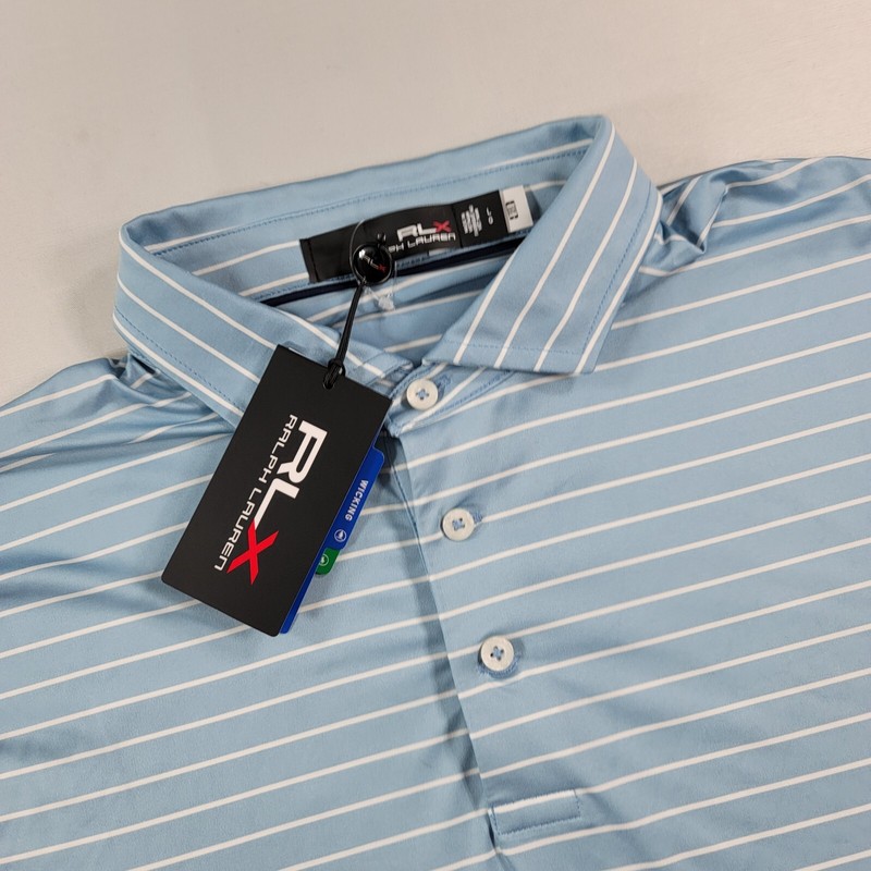 Polo Ralph Lauren RLX Performance Print Polo Shirt Mens Large Blue Stripe gallery