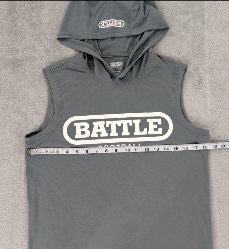 BATTLE Football Men's Gray Hooded Sleeveless Tank Top Graphic Logo Size S gallery