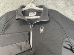 Spyder Sweater Fleece Pullover Mens Large Black Gray Half Zip Ski Mid Layer