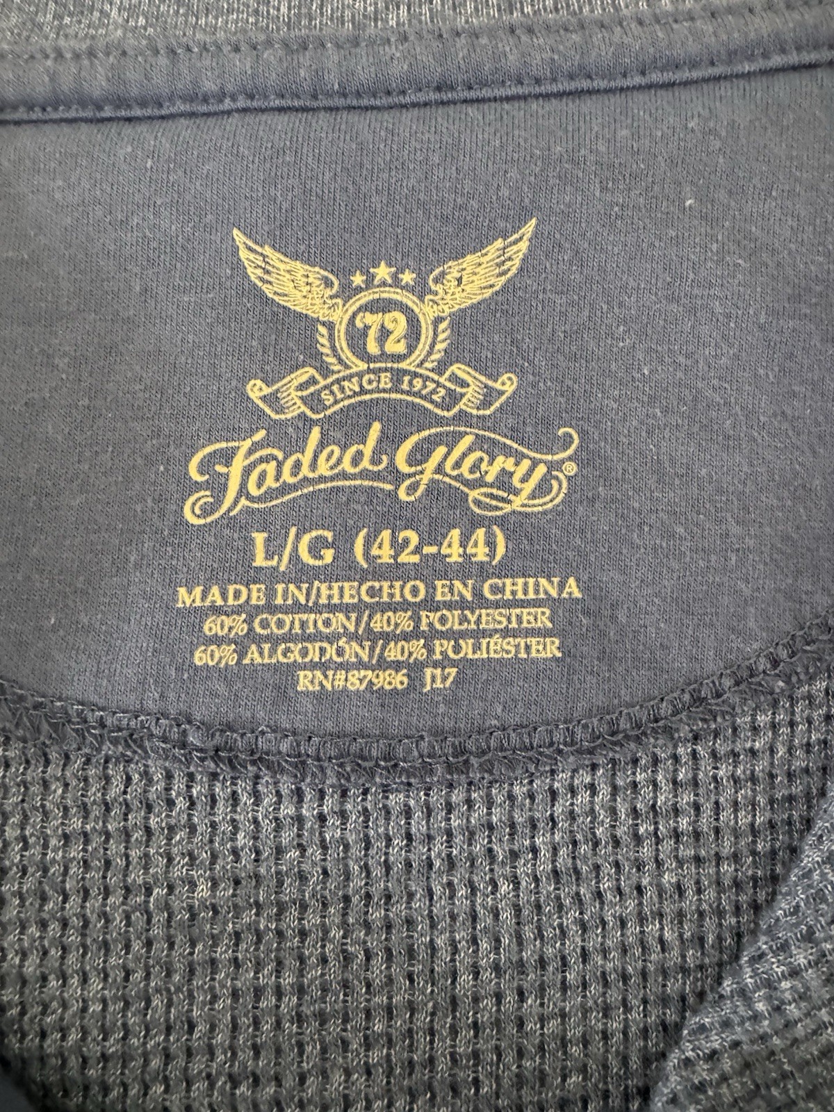 Faded Glory Men's Blue Waffle Knit Long Sleeve Henley T-Shirt Size L gallery