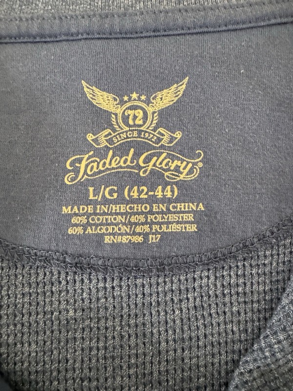 Faded Glory Men's Blue Waffle Knit Long Sleeve Henley T-Shirt Size L gallery