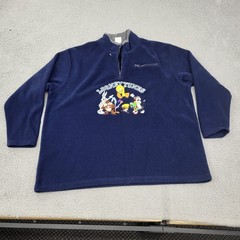 Looney Tunes Embroidery 1/4 Zip Men 2XL XXL VTG Warner Bros Studio Fleece