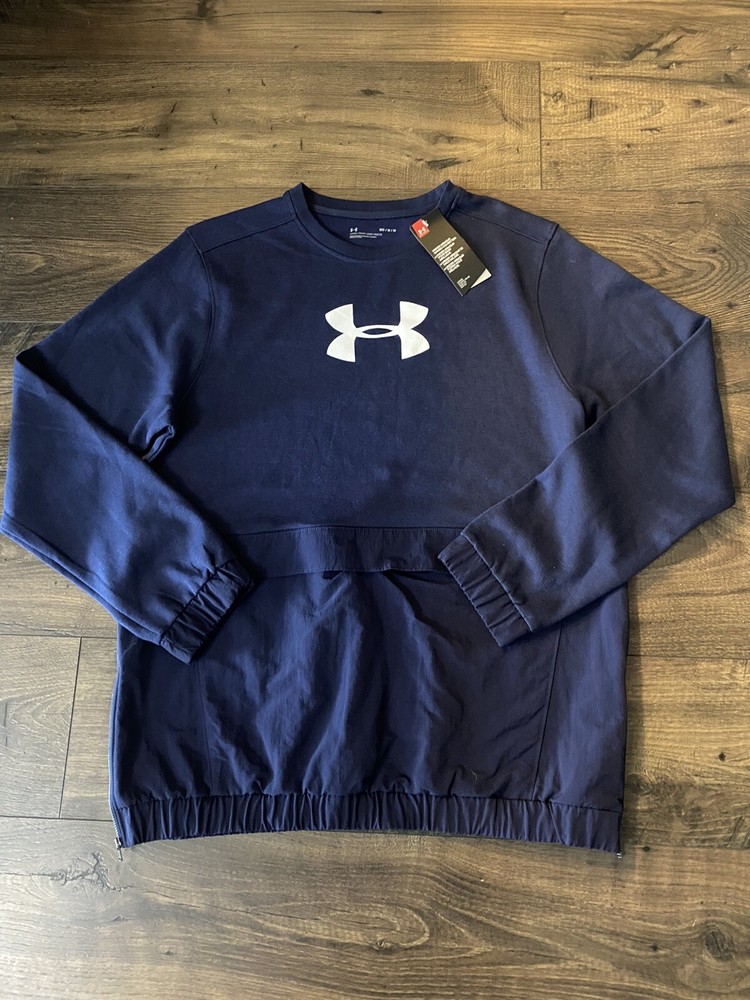 NWT UNDER ARMOUR Logo Men's UA Knod Collegiate Crew Active Top Navy SELECT SIZE