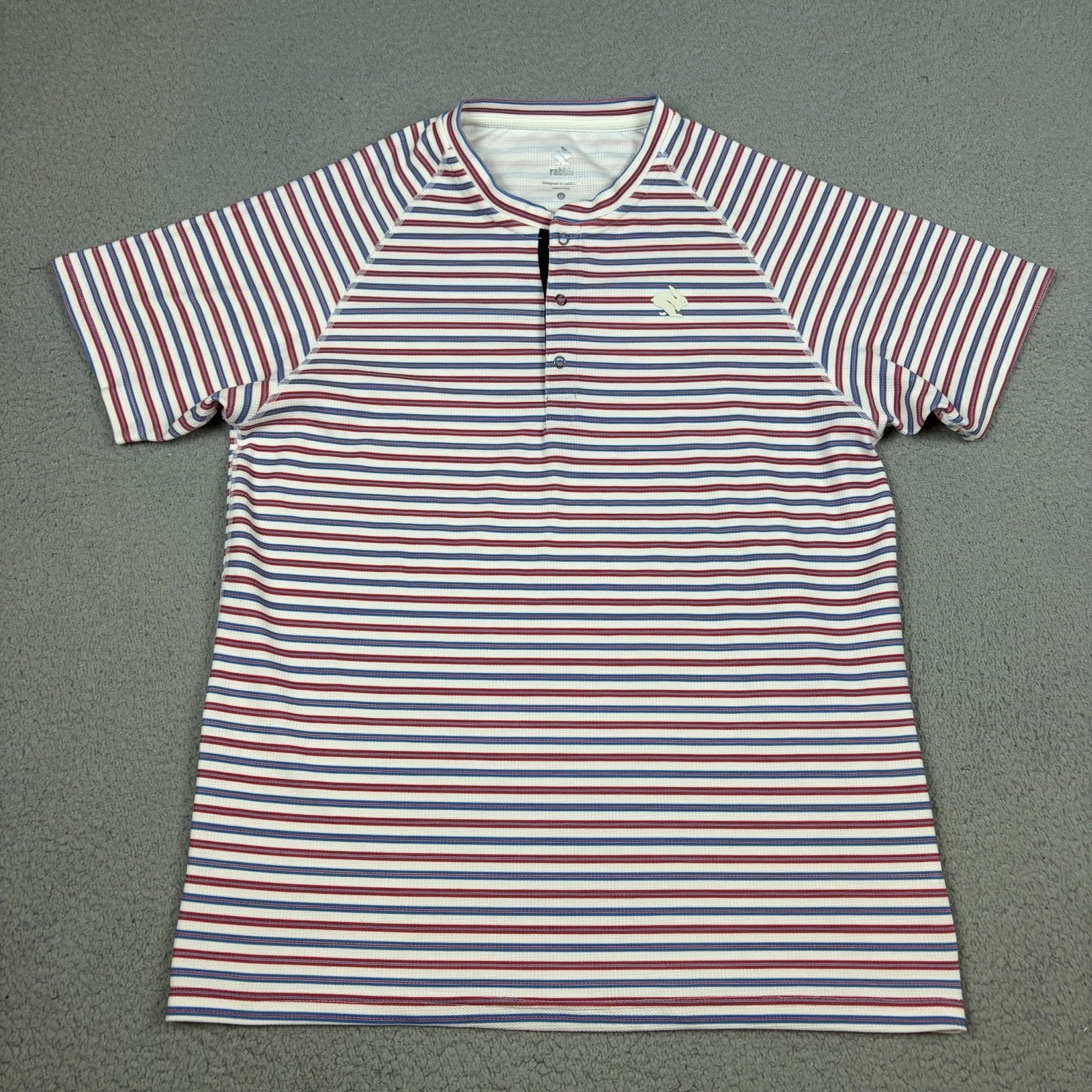 Rabbit Running Shirt Mens Large Blue Red White Striped Short Sleeve Snap Henley gallery