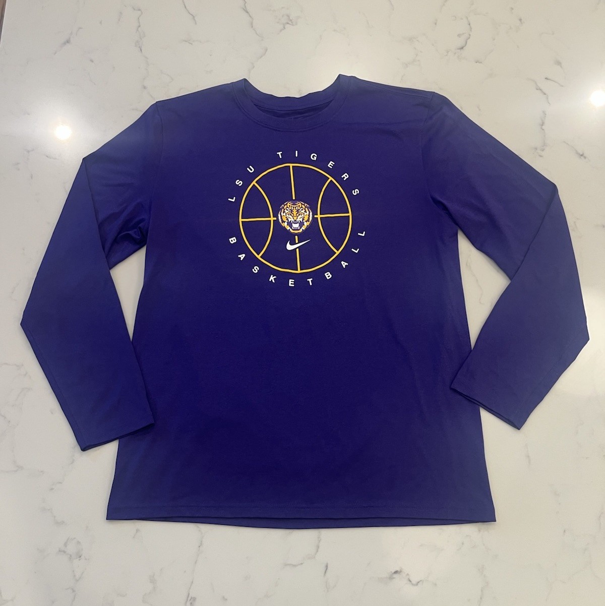 Nike Men’s LSU Basketball Long Sleeve Shirt Purple Size Large Tiger Logo Dri-Fit gallery