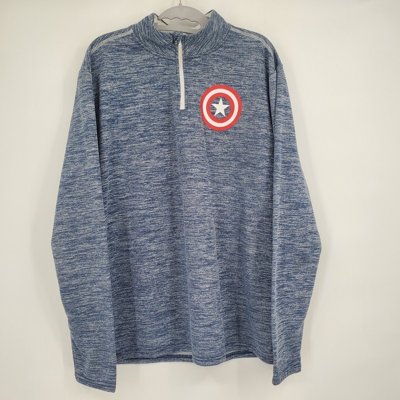 Marvel Captain America Large Blue Space Dye Quarter Zip Pullover Shield Logo gallery
